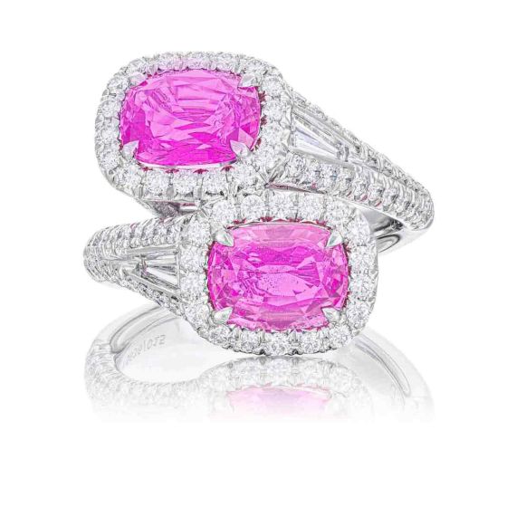 JB Star Platinum Pink Sapphire and Diamond Bypass Ring Size 6