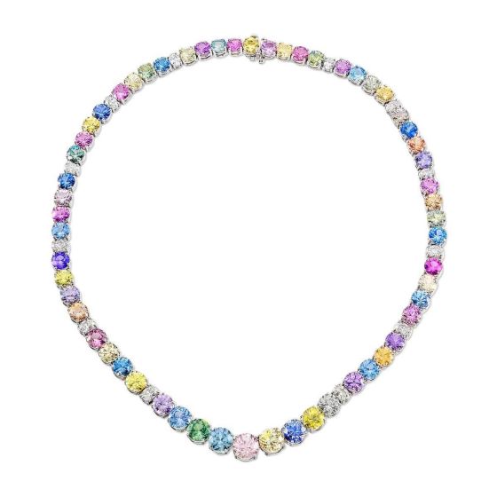 JB Star Platinum Non Heat Treated Multi Sapphire Necklace