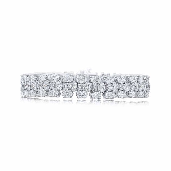 JB Star Platinum 3 Row Oval Diamond Bracelet
