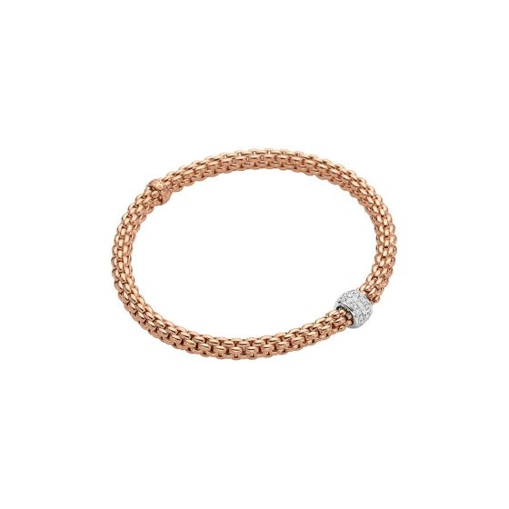 FOPE Flex'it Solo 18K Rose Gold Bracelet With White Gold and Diamond Pave Rondel 634B PAVEM