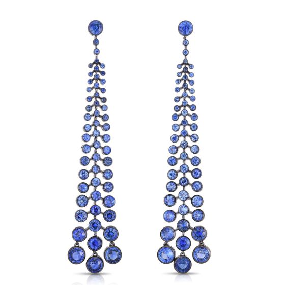 James Free Platinum Sapphire Dangle Earrings 