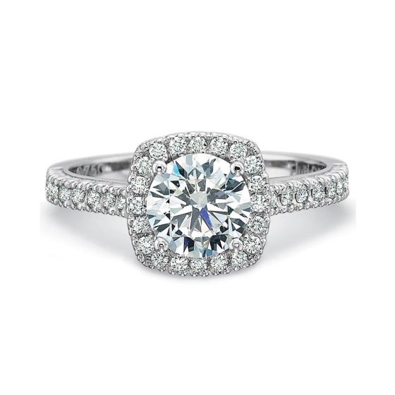 Prescision Set 18K White Gold Cushion Halo Engagement Ring Setting 712418W