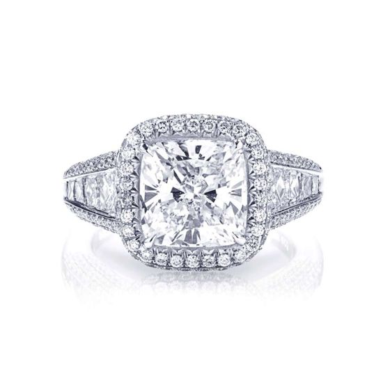 JB Star Platinum Diamond Cushion Halo Engagement Ring 7154-004