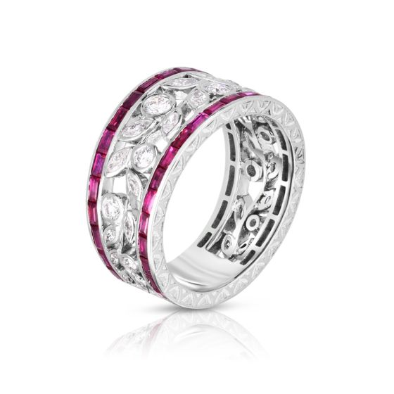 James Free Platinum Diamond And Ruby Wide Band 