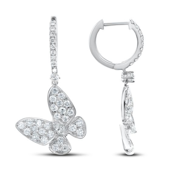 James Free 18K White Gold Diamond Butterfly Earrings