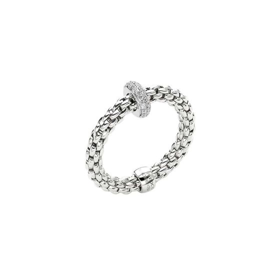 FOPE Prima Flex'it 18K White Gold Single Diamond Rondel Ring Size Medium AN745 BBRM-W