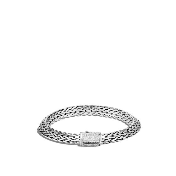 John Hardy Women's Tiga Classic Chain 8mm Chain Sterling Silver with Diamond Pave Pusher Clasp Bracelet BBP905062DI
