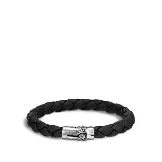 John Hardy Men's Bamboo Silver and Leather 8MM Station Bracelet