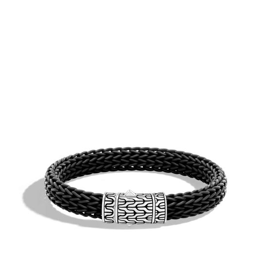 John Hardy Men's Classic Chain 10.5MM Silver and Rubber Station Bracelet