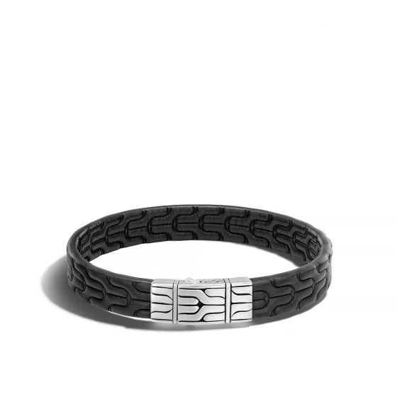 John Hardy Men's Classic Chain Silver and Leather 10MM Station Bracelet