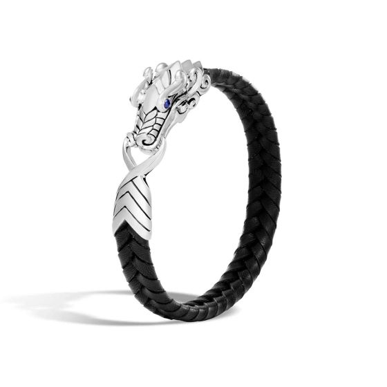John Hardy Men's Legends Naga Silver and Leather 10MM Station Bracelet