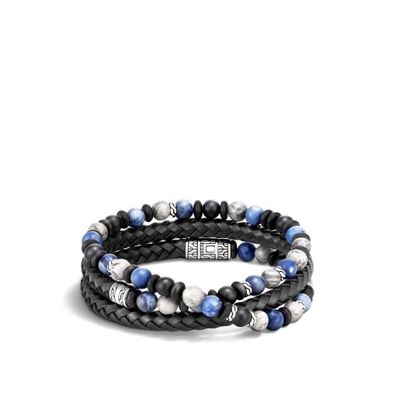 John Hardy Men's Classic Chain Beaded Wrap Silver and Leather Bracelet 