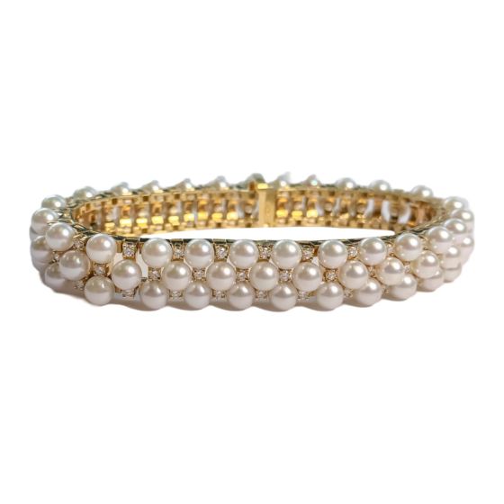 James Free 18K Yellow Gold Three Row Pearl and Diamond Bracelet - FINAL SALE 