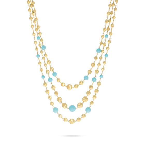 Marco Bicego Africa 18K Yellow Gold and Turquoise Three Strand Statement Necklace CB2287 TU Y 02