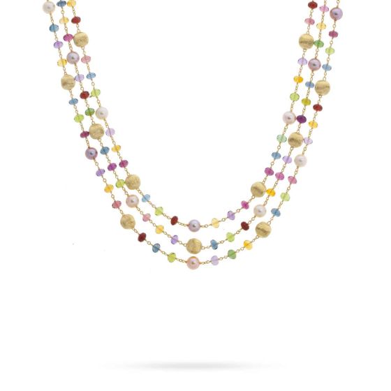 Marco Bicego Africa 18K Yellow Gold Gemstone and Pearl Triple Strand Necklace CB2421-PL MIX02 Y 02