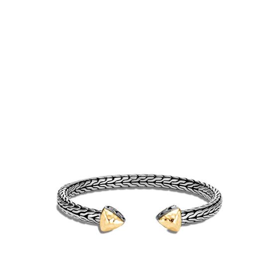 John Hardy Women's Classic Chain Hammered 18K Gold & Silver Cluster 5.5mm Slim Flex Cuff CZ90510