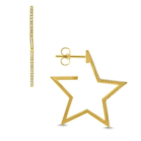 James Free 14K Yellow Gold Diamond Star Hoop Earrings