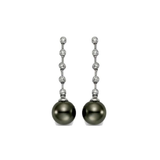 Black Tahitian Pearl and Diamond Earrings 9-9.5mm