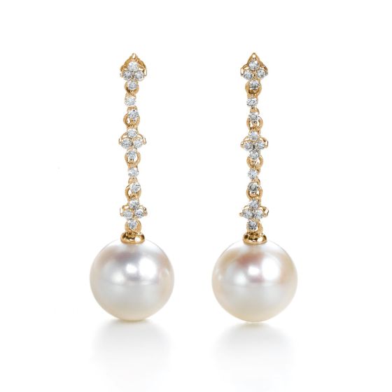 James Free 18K Yellow Gold Diamond and Pearl Dangle Earrings - FINAL SALE 