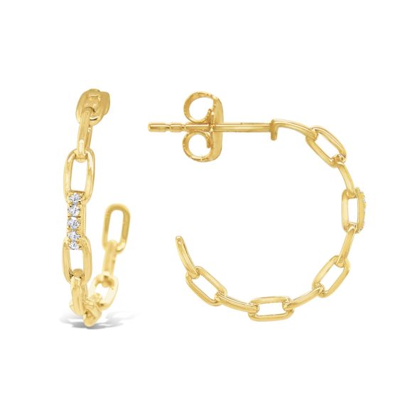 James Free 14K Yellow Gold Chain Link Diamond Hoop Earrings 