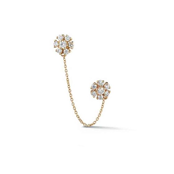 Dana Rebecca 14K Yellow Gold Jennifer Yamina Double Flower Chain Stud