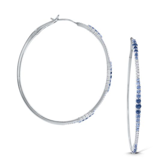 James Free 14K White Gold Blue Sapphire Ombre Hoop Earrings 
