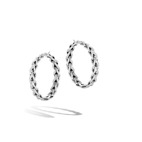 John Hardy Asli Silver Medium Hoop Earrings EB90373