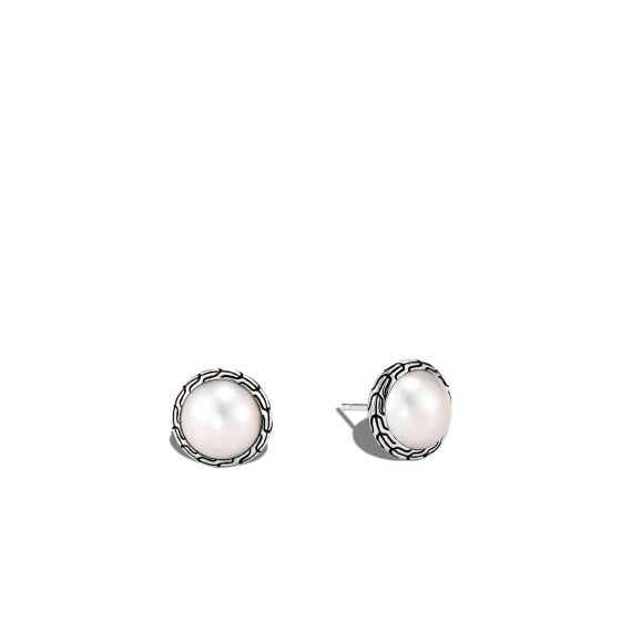 John Hardy Classic Chain Silver Stud Earring with 10MM Pearl