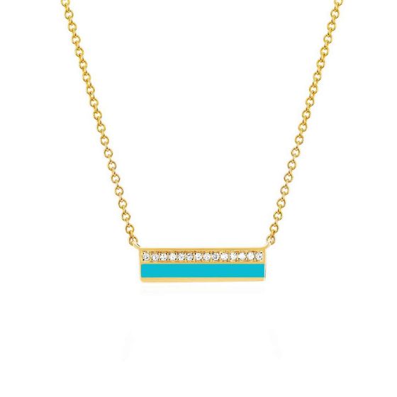 EF Collection 14K Yellow Gold Turquoise Enamel & Mini Diamond Bar Necklace EF-60674-115582