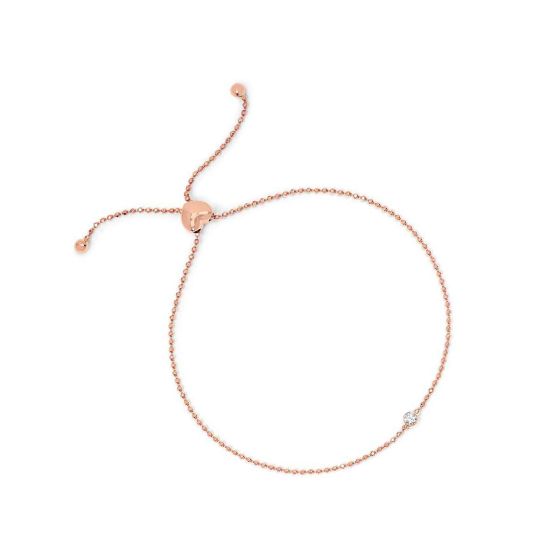 EF Collection 14K Rose Gold Single Diamond Bezel Adjustable Bolo Bracelet EF-60721-115734