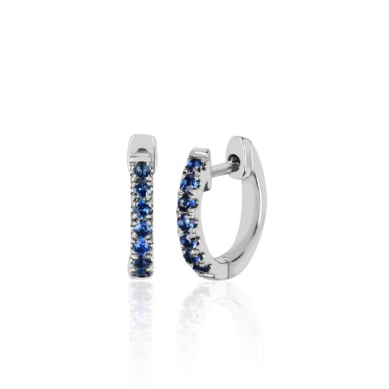 EF Collection 14K White Gold and Blue Sapphire Mini Huggie Hoop Earrings 
