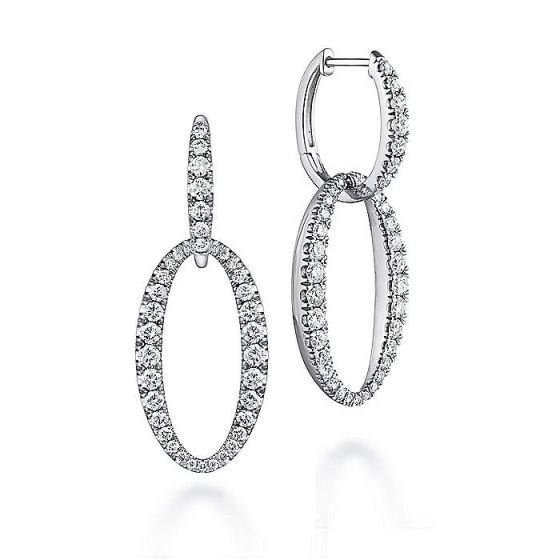 Gabriel & Co. 18K White Gold Oval Diamond Link Huggies EG13547W84JJ