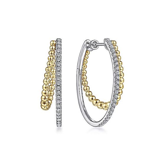 Gabriel & Co. 14K Yellow-White Gold 30mm Split Diamond Bujukan Classic Hoop Earrings EG13974M45JJ