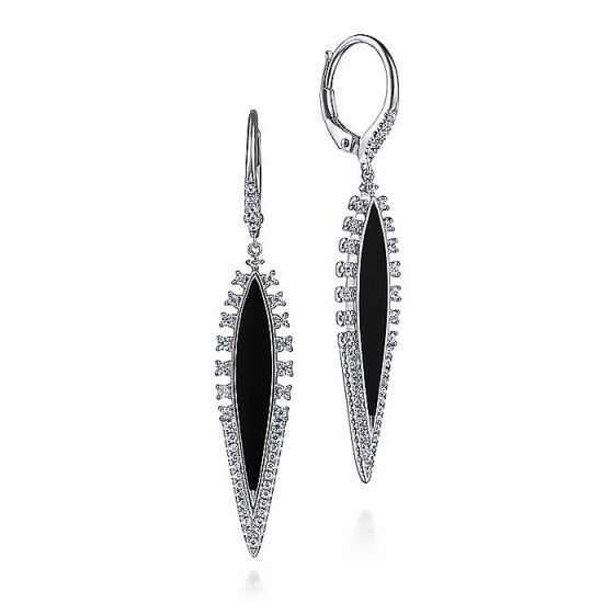Gabriel & Co. 14K White Gold Diamond and Onyx Drop Earrings EG14283W45OX