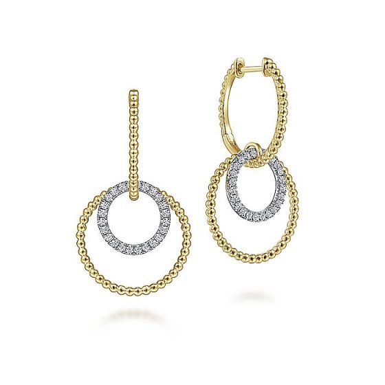 Gabriel & Co. 14K White-Yellow Gold Bujukan Diamond Open Circle Huggie Drop Earrings EG14285M45JJ