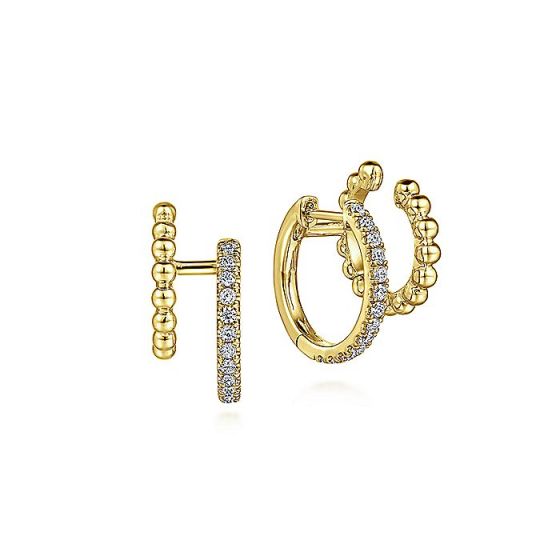 Gabriel & Co. 14K Yellow Gold Diamond And beaded Double Huggies EG14526Y45JJ