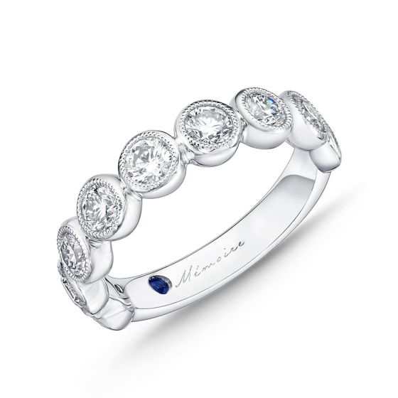 Memoire Toujours Large Milgrain Bezel Diamond 18K White Gold Wedding Band EMTU105