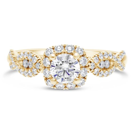 Yellow Gold Cushion Diamond Halo Engagement RIngs