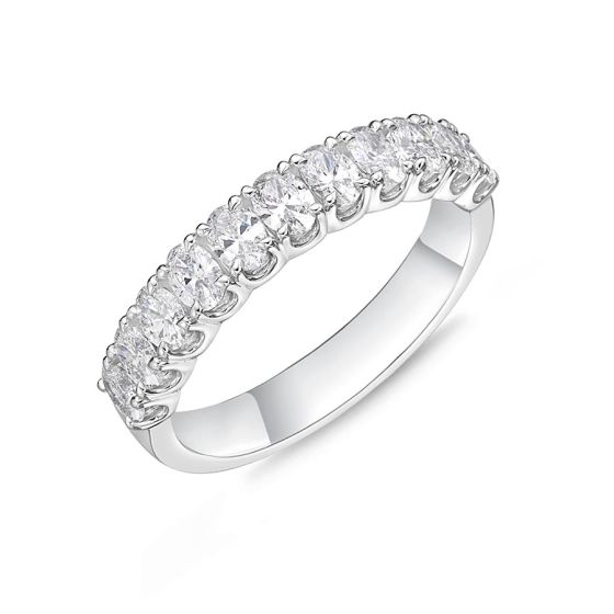 Memoire Geo Arts Prong Set Oval Diamond Platinum Wedding Band ERGA115