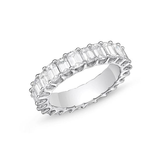 Memoire Geo Arts Prong Set Emerald Diamond Platinum Wedding Band ERGA303