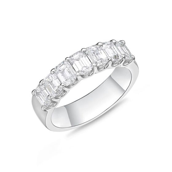 Memoire Geo Arts Prong Set 7 Stone Emerald Diamond Platinum Wedding Band ERGA308