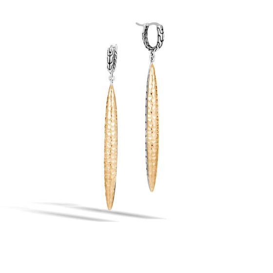 John Hardy Classic Chain 18K Yellow Gold & Sterling Silver Long Hammered Drop Earrings EZ90260