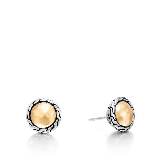 John Hardy Classic Chain Round Silver & Hammered Yellow Gold Stud Earrings