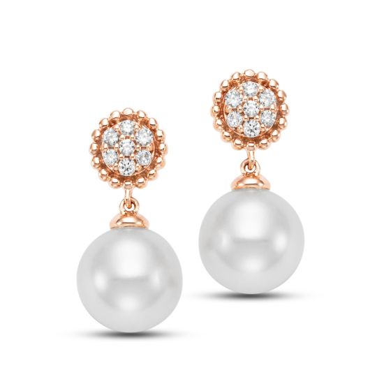 James Free 14K Rose Gold Pave Diamond Pearl Drop Earrings - FINAL SALE 