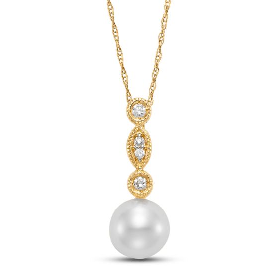 James Free 14K Yellow Gold Diamond and Pearl Drop Necklace - FINAL SALE 