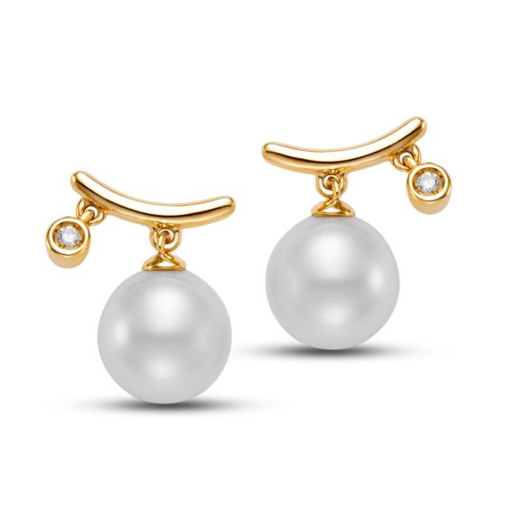 James Free 14K Yellow Gold Pearl and Diamond Dangle Earrings - FINAL SALE 