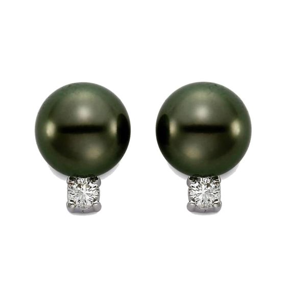 Black Tahitian Pearl and Diamond Stud Earrings 8-9mm