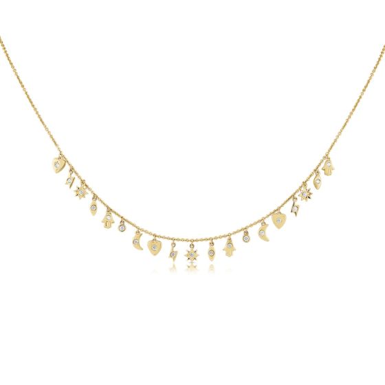 James Free 14K Yellow Gold Lunar, Evil Eye, and Hamsa Charm Necklace 