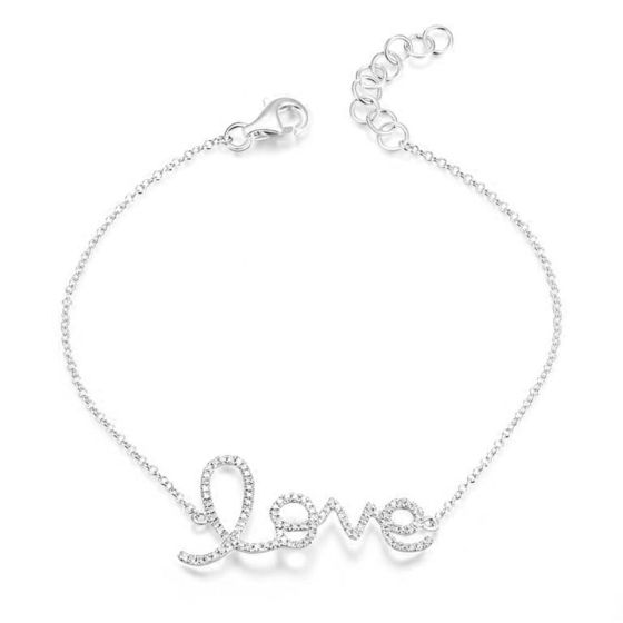 James Free 14K White Gold "LOVE" Chain Diamond Circle Bracelet
