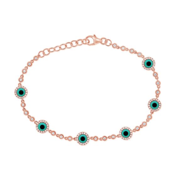 James Free 14K Rose Gold Evil Eye Turquoise and Diamond Bracelet